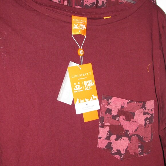 Cat Sleepwear Set NWT $80 Medium Cats Kittens Top & Pajama Pants Burgandy Wine - Picture 6 of 9